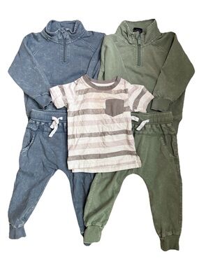 Little Bipsy 2-3T Bundle Mineral Wash Quarter Zip Set Top Pants T-Shirt